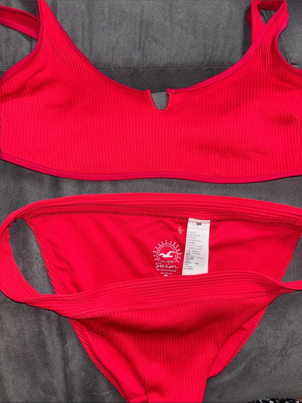Hollister Vibrant Red Ribbed Bikini Set with Keyhole Scoop